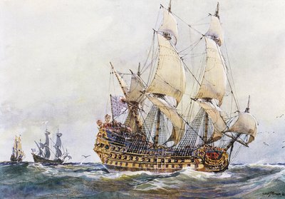 Frans schip van de eerste rang ten tijde van Colbert (17e eeuw), aquarel door Albert Sebille (1874-1953) door Albert Sébille