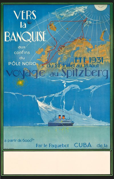 Poster die reizen naar Spitzberg, Noorwegen, c.1931 adverteert door Albert Sébille