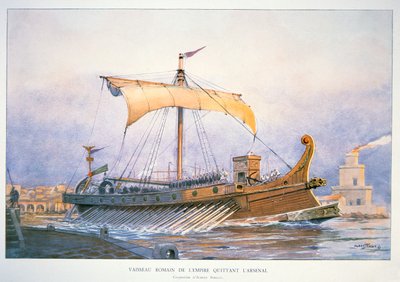 Romeins keizerlijk schip verlaat de haven door Albert Sébille