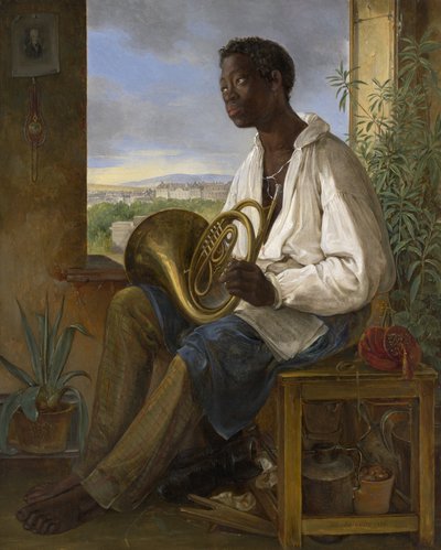 Portret van een tuinman en hoornblazer in het huishouden van keizer Frans I door Albert Schindler