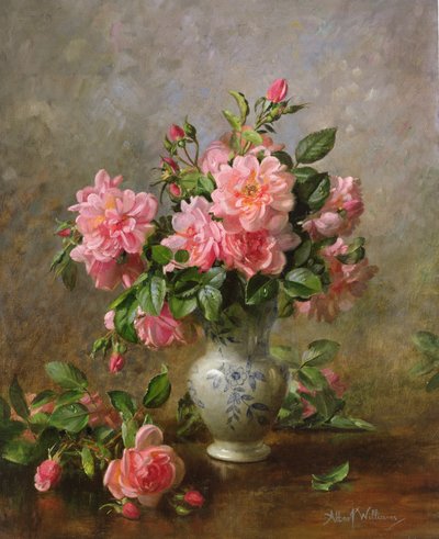 AB1022 Rozen in een blauw-witte vaas door Albert Williams