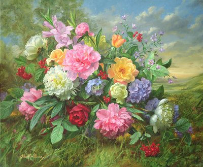 Pioenen en hortensia door Albert Williams