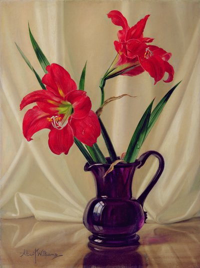 Amaryllis lelies in een donkere glazen kan door Albert Williams