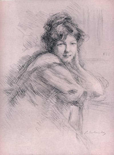 Lithografie portret van een vrouw, ca. 1905 door Albert de Belleroche