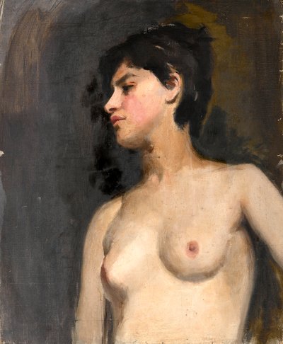 Vrouwelijke halfnaakt. Zwarte achtergrond. Ca. 1880 door Albert de Belleroche