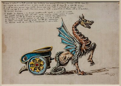 Act II, eerste scène en derde bedrijf, toneeluitrusting: De Strijdwagen van Armida voor Armida door G. Rossini door Alberto  Savinio