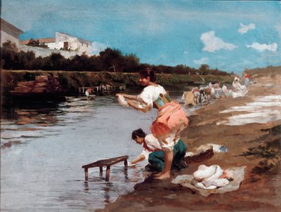 Wasvrouwen aan de rivier door Alberto Issel