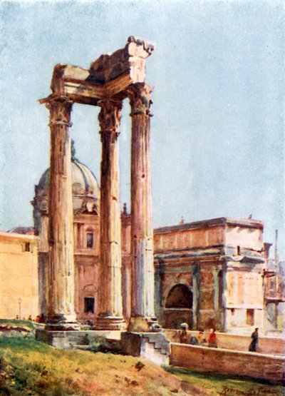 Tempel van Vespasianus vanaf het Portiek van de Dii Consentes door Alberto Pisa