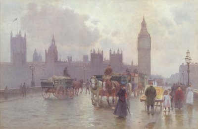 De Houses of Parliament vanaf Westminster Bridge, c.1900 door Alberto Pisa