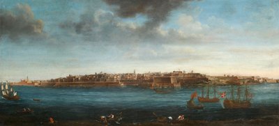 Een van een set van zeven uitzichten van Valletta, Malta en omgeving door Alberto Pullicino