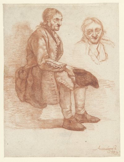 Zittende oude man, naar rechts, het hoofd herhaald door Albertus Brondgeest
