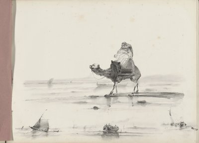 Man rijdend op een kameel langs een kust door Albertus van Beest