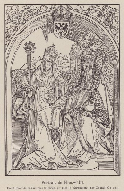 Hrotsvitha van Gandersheim door Albrecht (after) Durer or Duerer