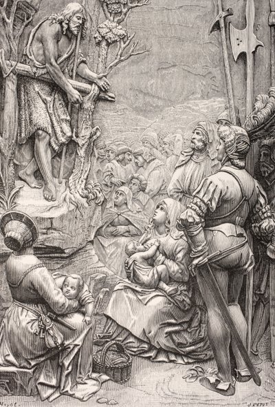 Sint Johannes de Doper die predikt in de woestijn (gravure) door Albrecht (after) Durer or Duerer