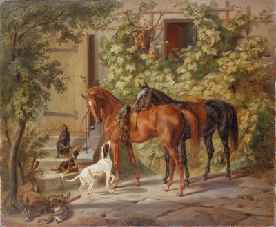 Paarden bij de Veranda, 1843 door Albrecht Adam