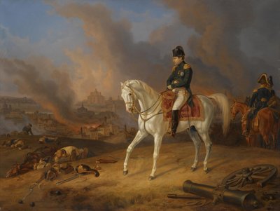 Napoleon Bonaparte voor de brandende stad Smolensk door Albrecht Adam