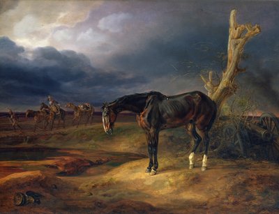 Ezel zonder eigenaar op het slagveld bij Moshaisk in 1812, 1834 door Albrecht Adam