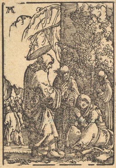 Christus neemt afscheid van zijn moeder, uit De Val en Verlossing van de Mensheid, ca. 1513 door Albrecht Altdorfer