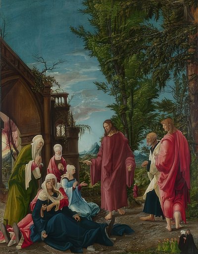 Christus neemt afscheid van Maria. Waarschijnlijk 1520 door Albrecht Altdorfer