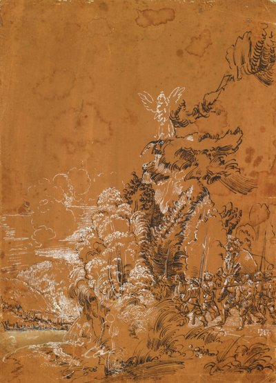 Boslandschap met engelen en huurlingen door Albrecht Altdorfer