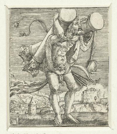Hercules draagt de zuilen door Albrecht Altdorfer