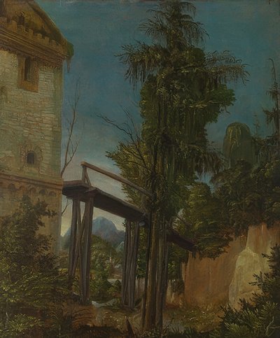 Landschap met een brug door Albrecht Altdorfer