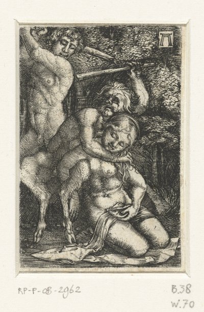 Sater en een man vechten om een vrouw door Albrecht Altdorfer