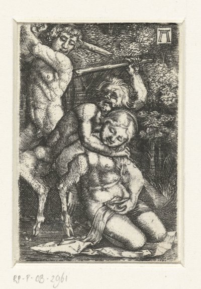 Sater en een man vechten om een vrouw door Albrecht Altdorfer