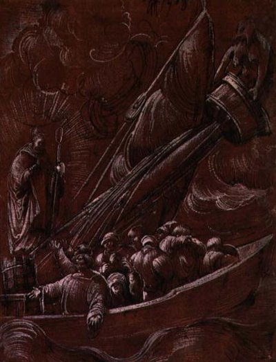 St. Nicolaas van Bari berispt de storm door Albrecht Altdorfer