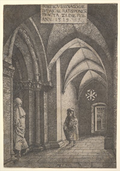 De ingangshal van de synagoge van Regensburg, 1519 door Albrecht Altdorfer