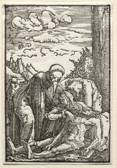 De val en verlossing van de mens: De klaagzang onder het kruis, ca. 1515 door Albrecht Altdorfer