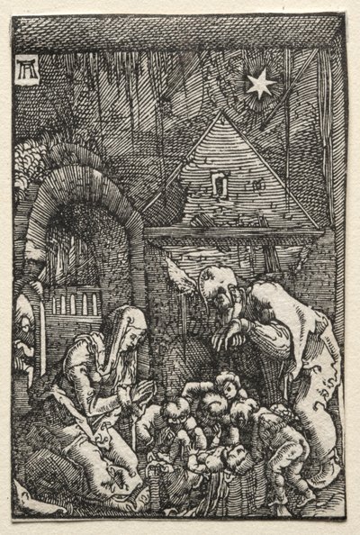 De val en verlossing van de mens: De geboorte door Albrecht Altdorfer