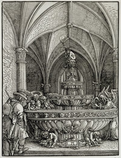 De Heilige Familie bij de fontein. Gravure door de Duitse Albrecht Altdorfer. Louvre Museum door Albrecht Altdorfer