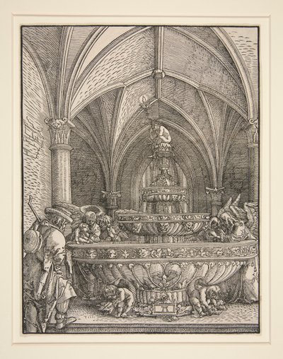 De Heilige Familie op de vlucht naar Egypte bij een Fontein door Albrecht Altdorfer