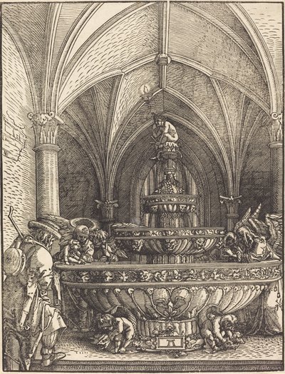 Rust tijdens de Vlucht naar Egypte bij een Fontein door Albrecht Altdorfer