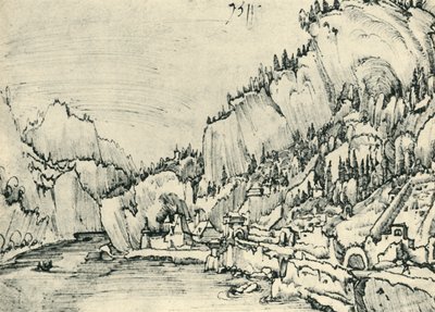 Uitzicht op Sarmingstein aan de Donau, 1511, 1943 door Albrecht Altdorfer