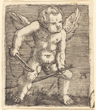 Gevleugelde genii met hobbelpaard en zweep door Albrecht Altdorfer
