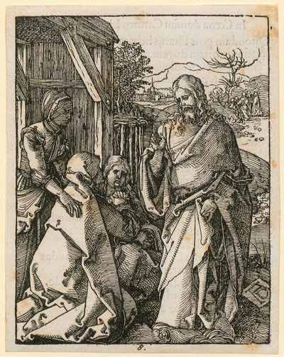 Christus neemt afscheid van zijn moeder, blad 8 uit de reeks “Kleine houtsnedepassie” door Albrecht Dürer