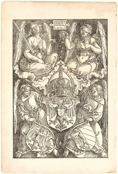 Allegorie met de wapenschilden van het Rijk en de stad Neurenberg door Albrecht Dürer