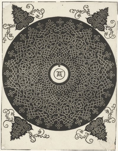 Borduurvoorbeeld met rond schildje door Albrecht Dürer