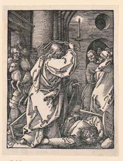 Christus verdrijft de kooplieden (of geldwisselaars) uit de tempel, uit De Kleine Passie Serie door Albrecht Dürer