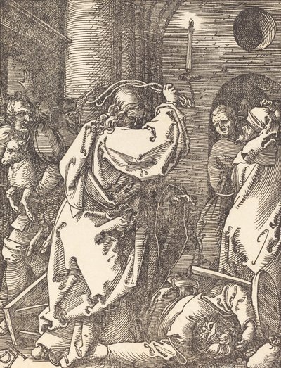 Christus verdrijft de geldwisselaars uit de tempel, waarschijnlijk ca. 1509-1510 door Albrecht Dürer