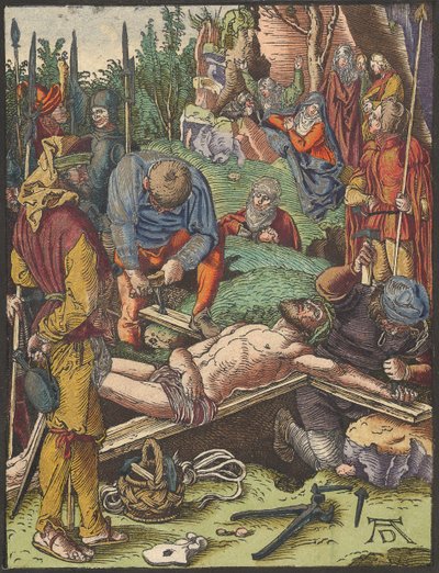 Christus aan het kruis genageld, uit de Kleine Houtsnede Passie door Albrecht Dürer
