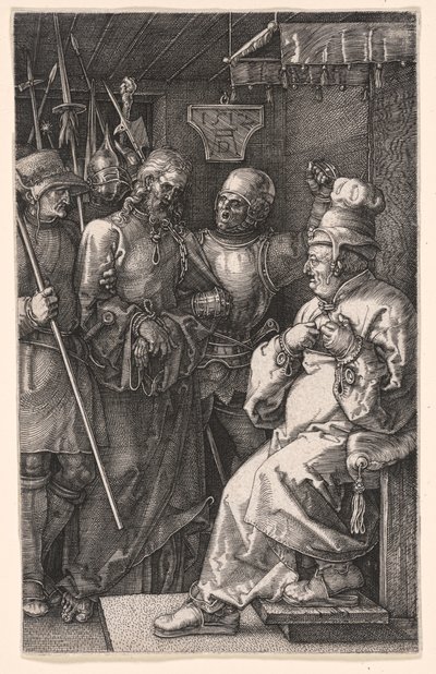 Christus voor Kajafas, uit De gegraveerde passie door Albrecht Dürer