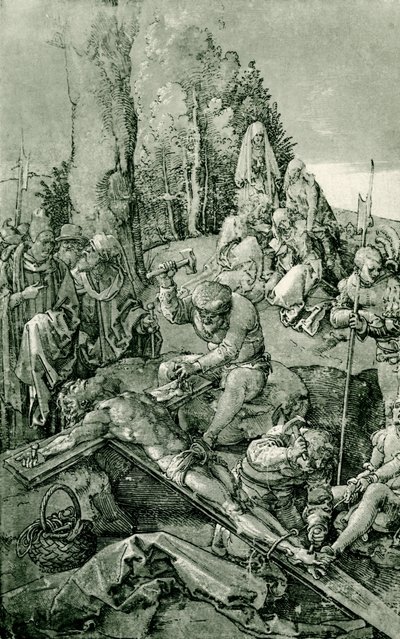 Christus wordt aan het kruis genageld door Albrecht Dürer