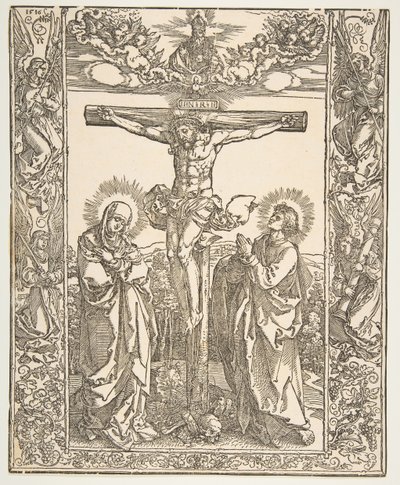 Christus aan het kruis tussen de Maagd en Sint Jan door Albrecht Dürer