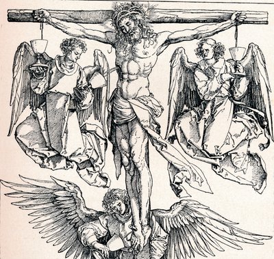 Christus aan het kruis met drie engelen, 1523-1525 1906 door Albrecht Dürer