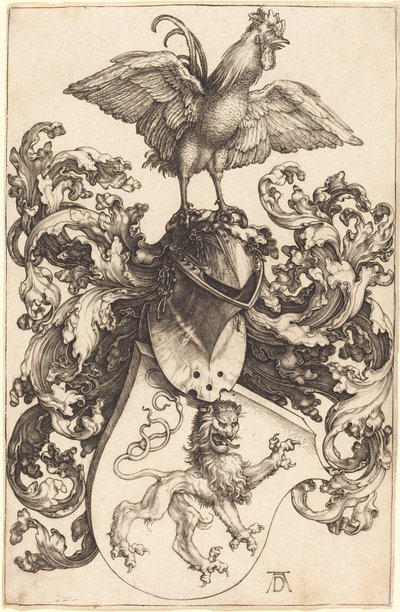 Wapen met een leeuw en een haan door Albrecht Dürer