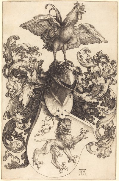 Wapen met een leeuw en een haan door Albrecht Dürer