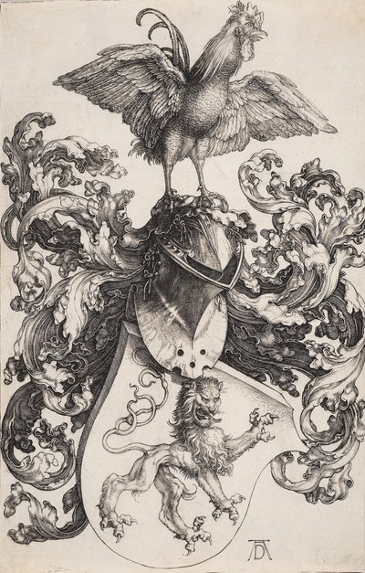 Wapen met een leeuw en een haan door Albrecht Dürer